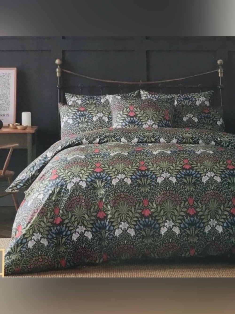 William Morris KING Duvet Cover Shams Garden Forest Dark Moody Green Botanical